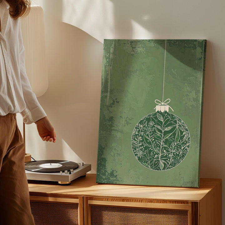 Botanical Green Ornament Canvas – Minimal Nature-Inspired Christmas Wall Art - Gifitto