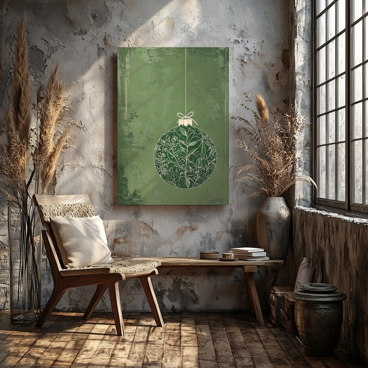 Botanical Green Ornament Canvas – Minimal Nature-Inspired Christmas Wall Art - Gifitto