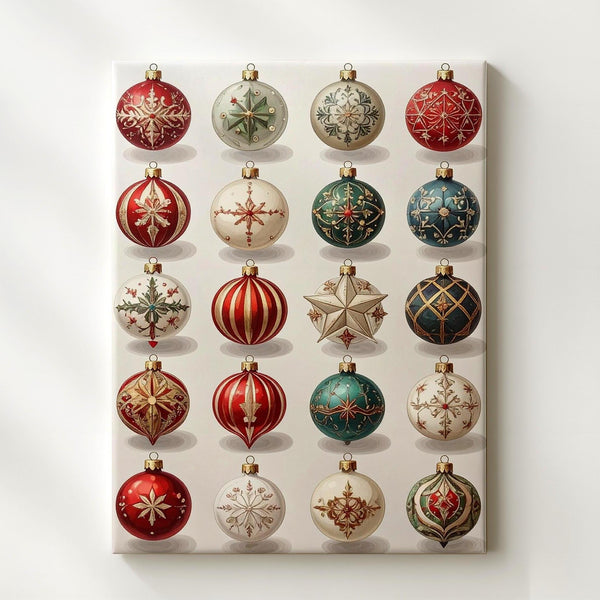 Vintage Ornament Grid Canvas – Nostalgic Christmas Wall Art with Holiday Charm - Gifitto