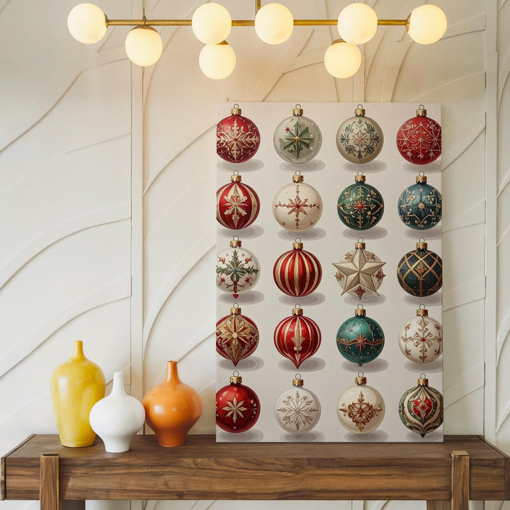 Vintage Ornament Grid Canvas – Nostalgic Christmas Wall Art with Holiday Charm - Gifitto
