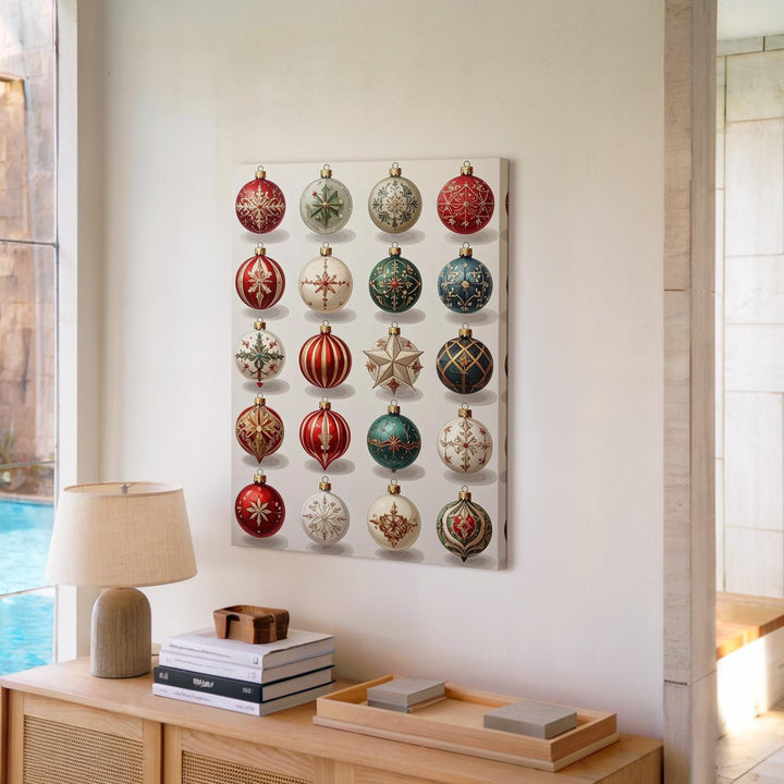 Vintage Ornament Grid Canvas – Nostalgic Christmas Wall Art with Holiday Charm - Gifitto