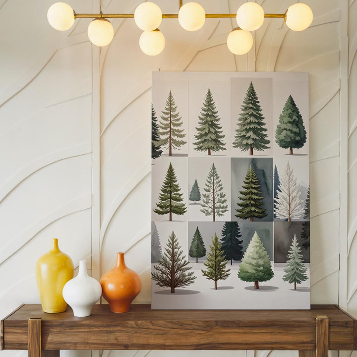 Watercolor Tree Grid Canvas – Minimalist Christmas Forest Art Collection - Gifitto