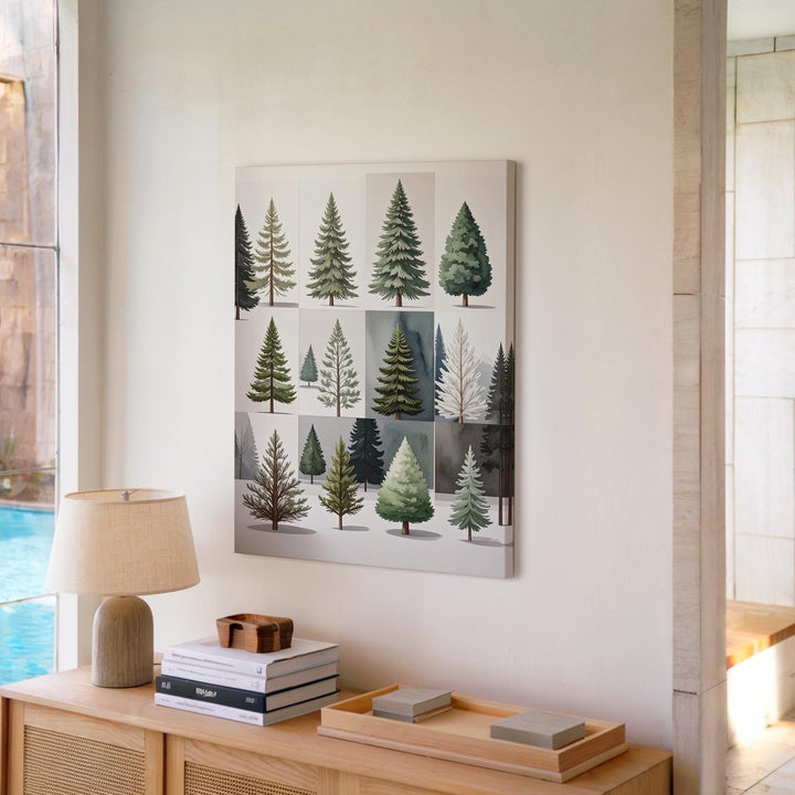 Watercolor Tree Grid Canvas – Minimalist Christmas Forest Art Collection - Gifitto
