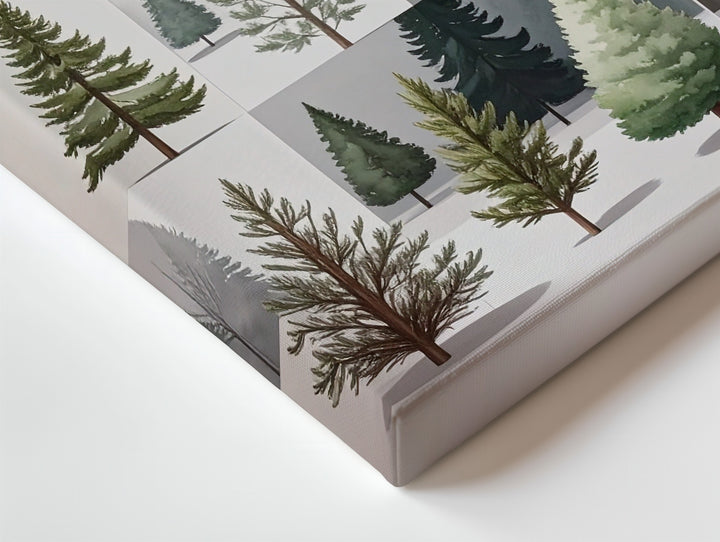 Watercolor Tree Grid Canvas – Minimalist Christmas Forest Art Collection - Gifitto
