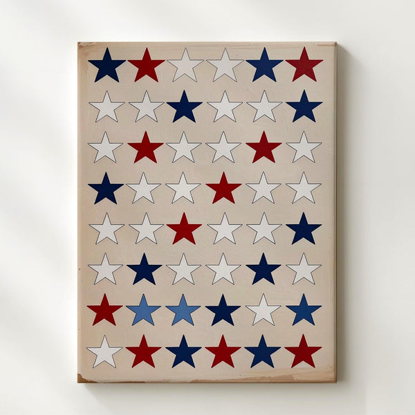 Patriotic Star Grid Canvas – Red, White & Blue on Soft Beige Background - Gifitto
