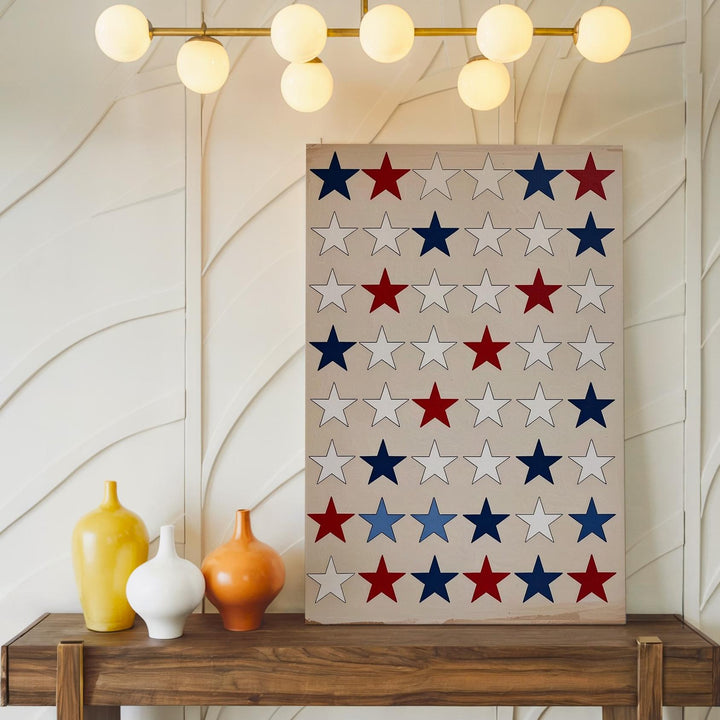 Patriotic Star Grid Canvas – Red, White & Blue on Soft Beige Background - Gifitto