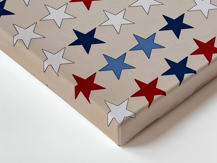 Patriotic Star Grid Canvas – Red, White & Blue on Soft Beige Background - Gifitto
