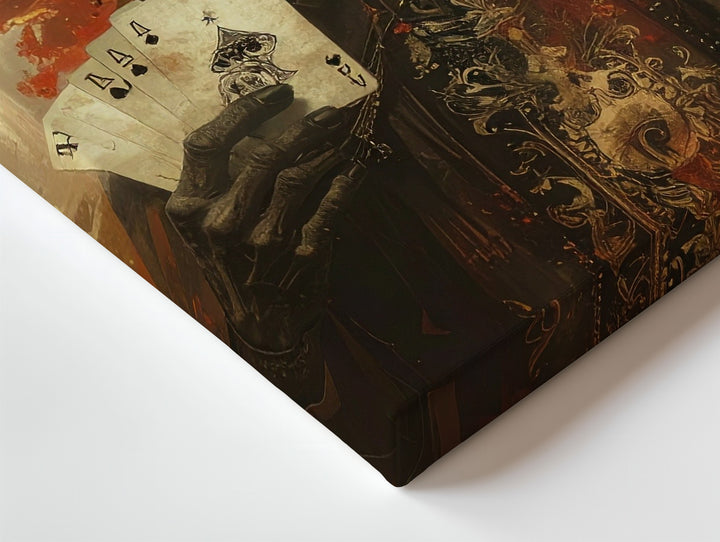 Skeletal King of Fate Canvas – Macabre Fantasy Art with Playing Cards - Gifitto