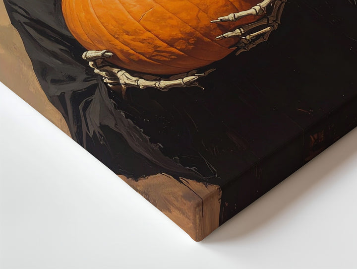Skeleton with Pumpkin Canvas – Minimalist Ritual Halloween Wall Art - Gifitto