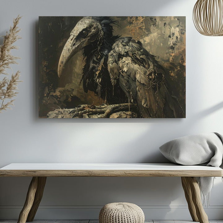 Plague Crow Creature Canvas – Gothic Horror Bird of Decay Wall Art - Gifitto