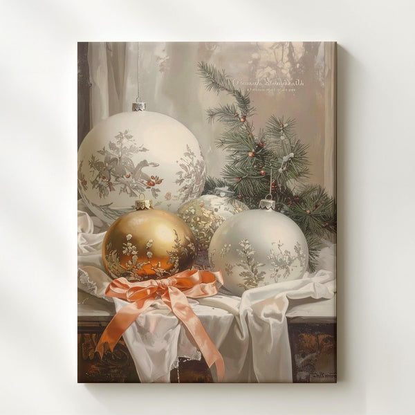Elegant Glass Ornament Canvas – Classic Holiday Wall Art with Warm Tones - Gifitto