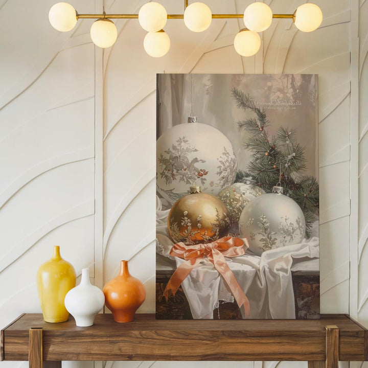 Elegant Glass Ornament Canvas – Classic Holiday Wall Art with Warm Tones - Gifitto
