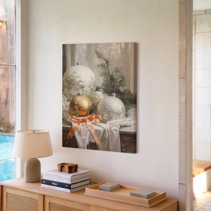 Elegant Glass Ornament Canvas – Classic Holiday Wall Art with Warm Tones - Gifitto