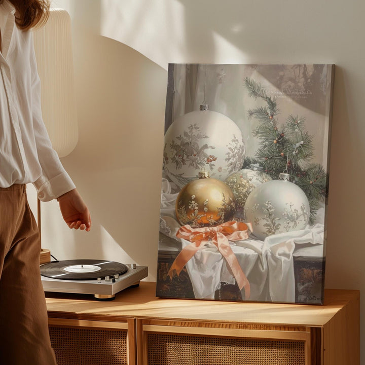 Elegant Glass Ornament Canvas – Classic Holiday Wall Art with Warm Tones - Gifitto