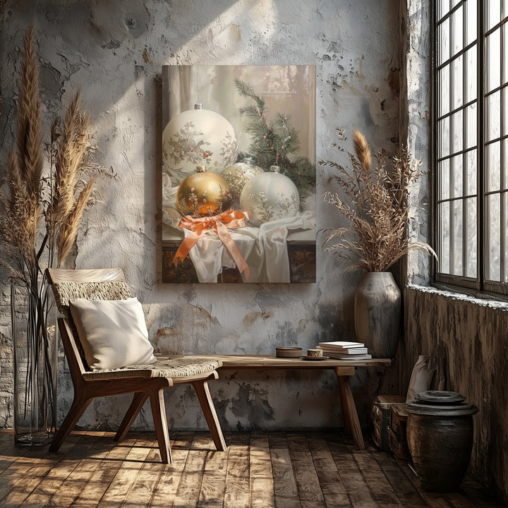 Elegant Glass Ornament Canvas – Classic Holiday Wall Art with Warm Tones - Gifitto