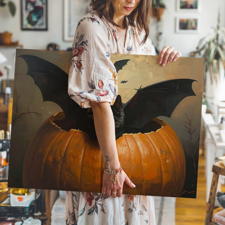 Twilight Bats Canvas – Realistic Halloween Night Flight Wall Art - Gifitto