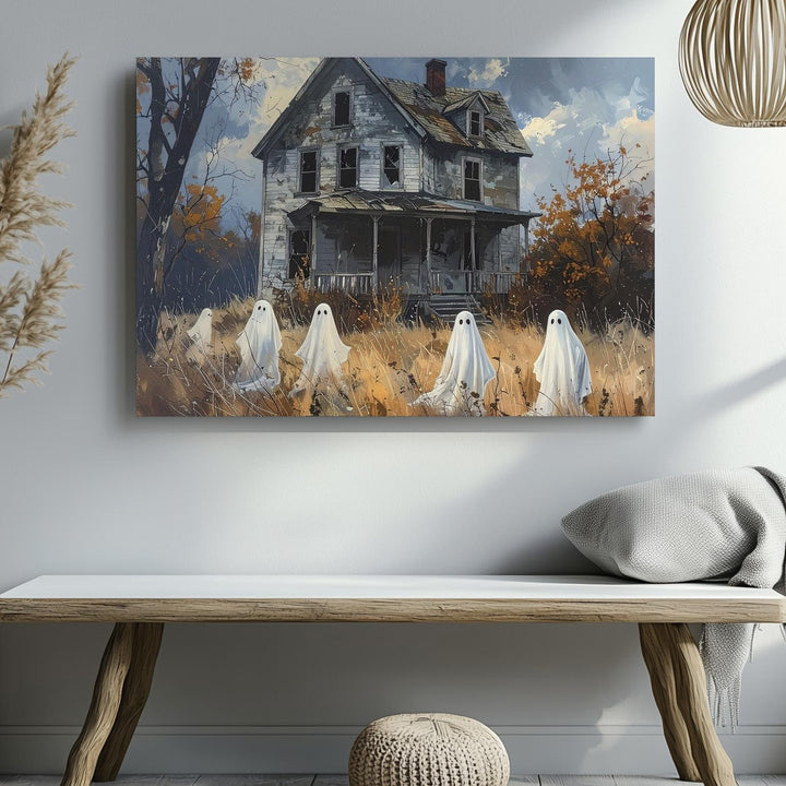 Melancholic Ghosts & Abandoned House Canvas – Quiet Halloween Memory Art - Gifitto