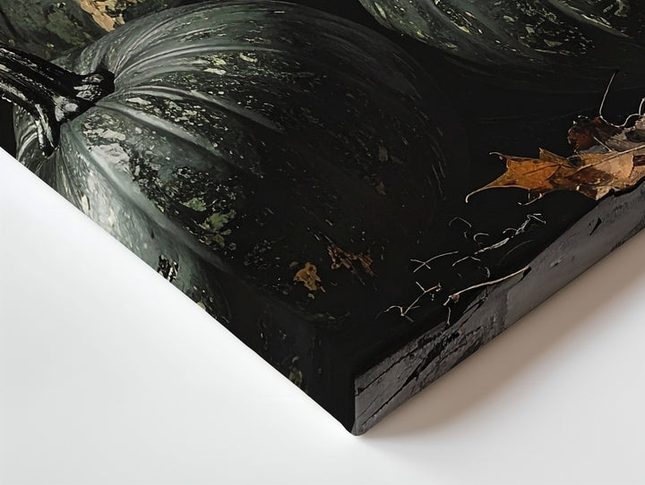 Haunted Harvest Pumpkins Canvas – Moody Green-Gray Still Life in Shadow - Gifitto