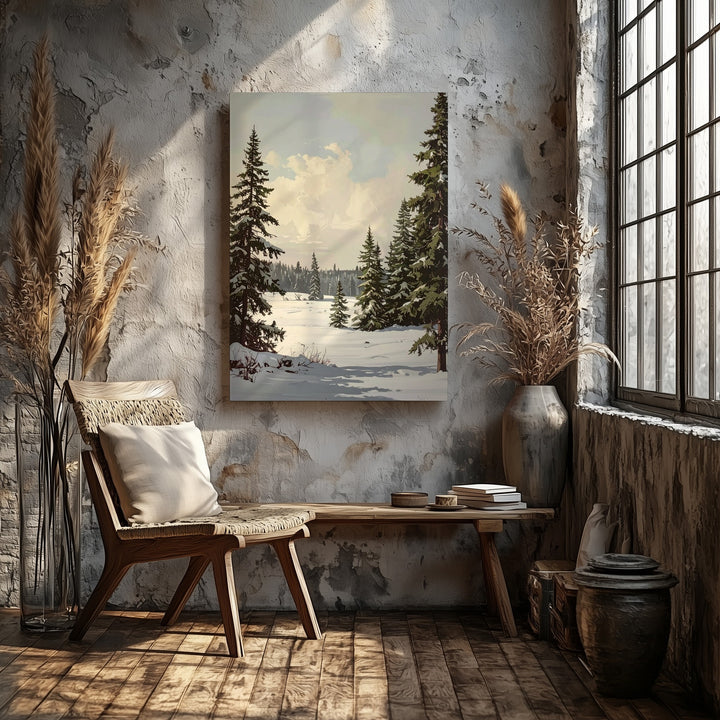 Winter Pines Landscape Canvas – Serene Christmas Forest Wall Art - Gifitto