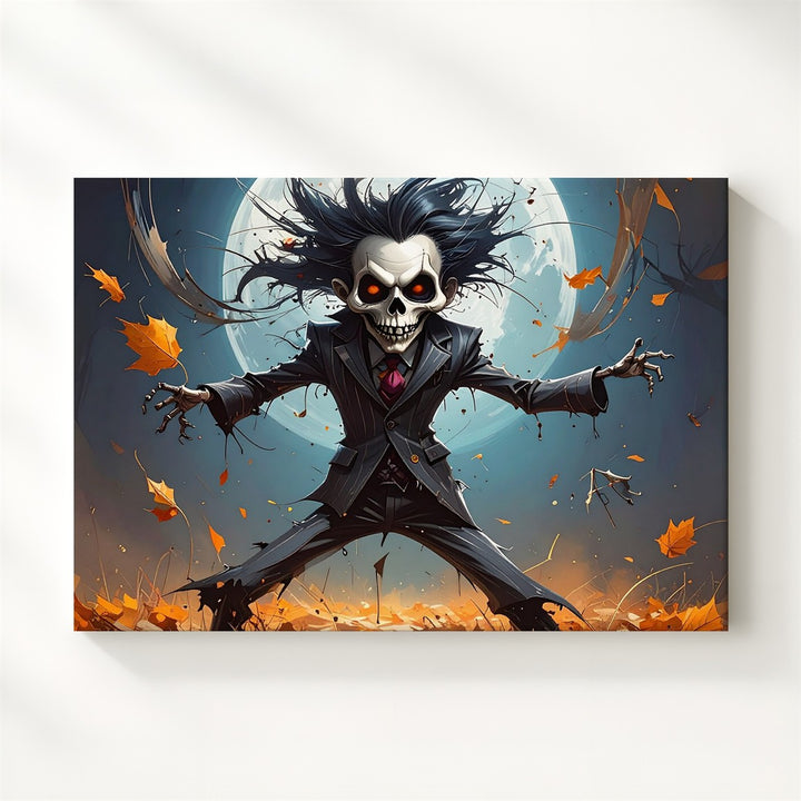 Dancing Skeleton Gentleman Canvas – Whimsical Gothic Halloween Wall Art - Gifitto
