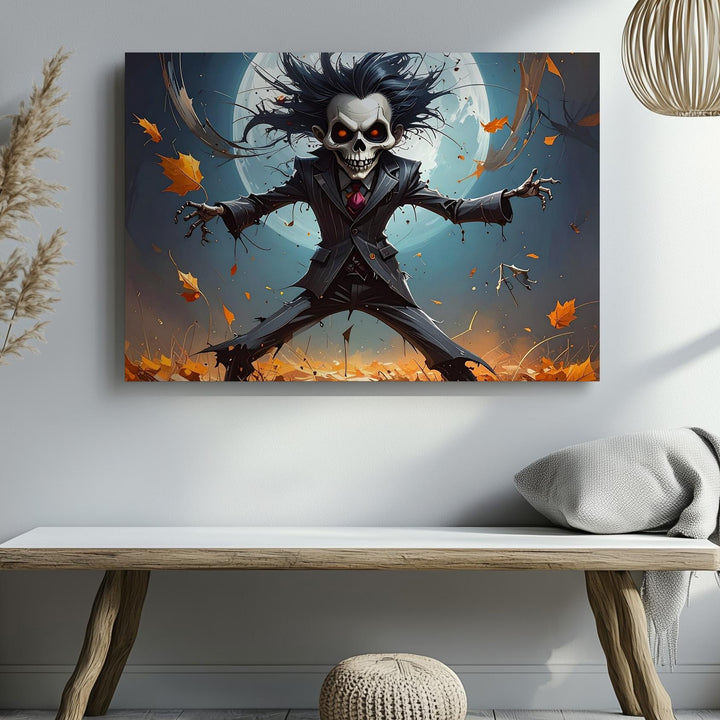 Dancing Skeleton Gentleman Canvas – Whimsical Gothic Halloween Wall Art - Gifitto