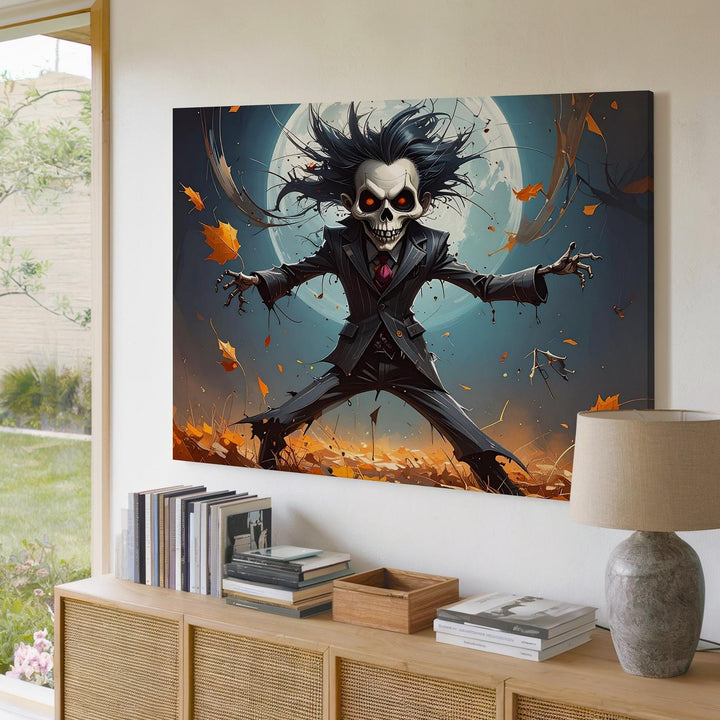 Dancing Skeleton Gentleman Canvas – Whimsical Gothic Halloween Wall Art - Gifitto