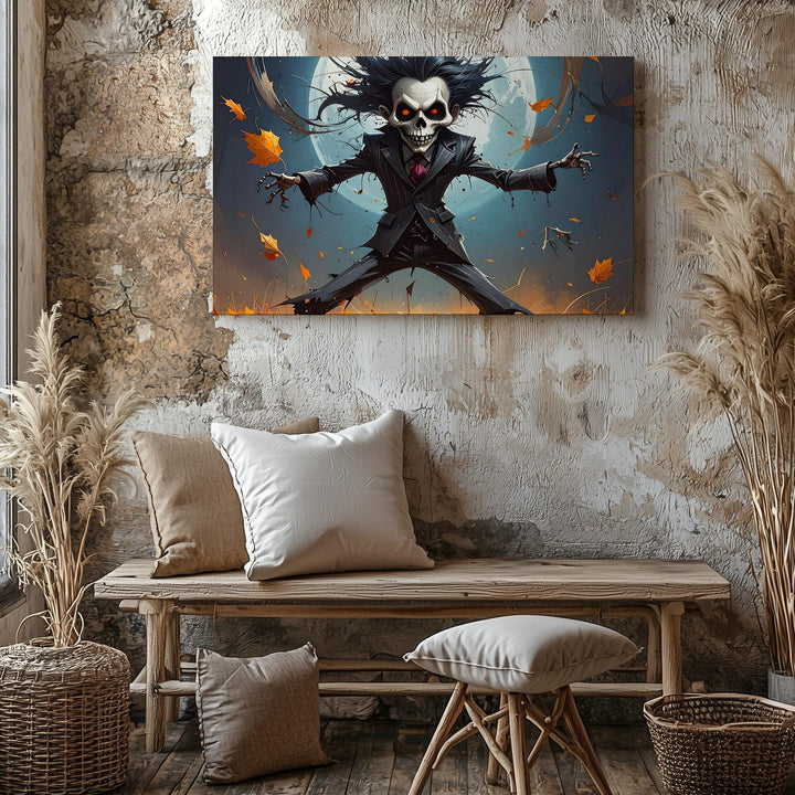 Dancing Skeleton Gentleman Canvas – Whimsical Gothic Halloween Wall Art - Gifitto