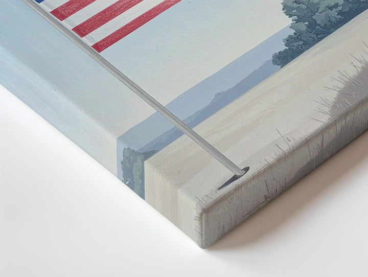 Hand-Drawn American Flag Canvas – Soft Red & Blue on Light Pinstripes - Gifitto