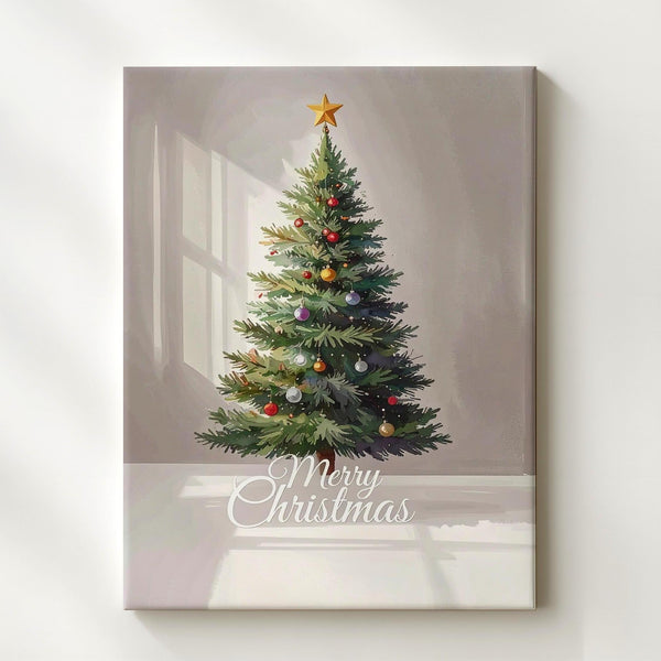 Watercolor Merry Christmas Tree Canvas – Hand-Painted Holiday Wall Art - Gifitto