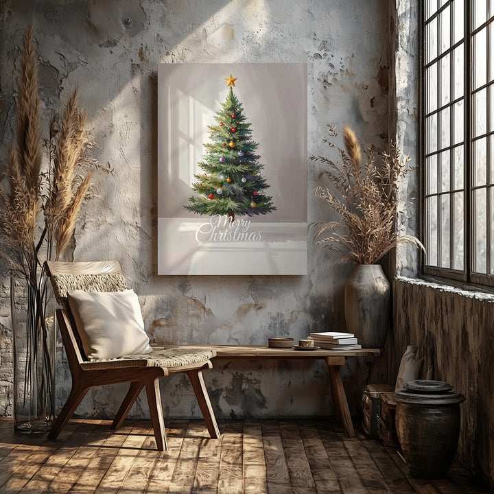 Watercolor Merry Christmas Tree Canvas – Hand-Painted Holiday Wall Art - Gifitto