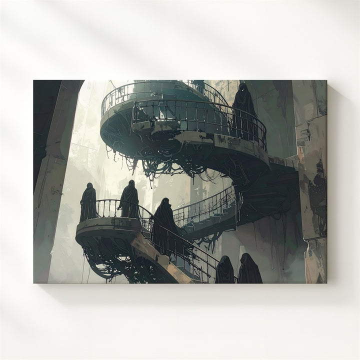Ghostly Spiral Staircase Canvas – Surreal Gothic Architectural Horror Art - Gifitto