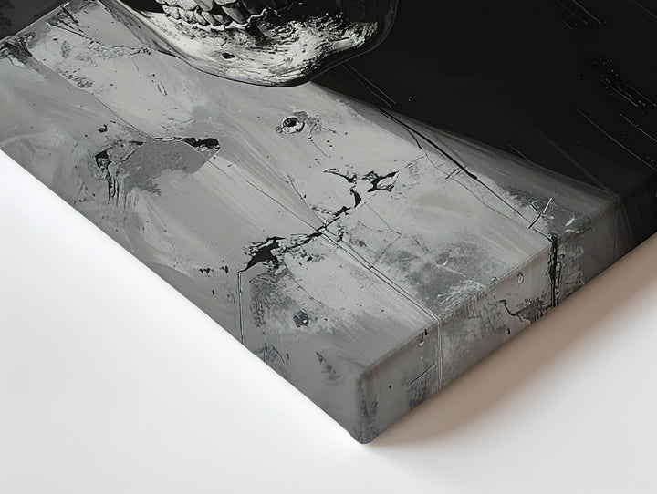 Skull in Shadowed Corner Canvas – Monochrome Horror Wall Art - Gifitto