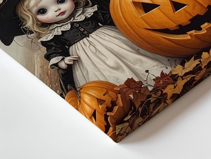 Pumpkin Scarecrow & Doll Portrait Canvas – Dark Fairytale Halloween Art - Gifitto