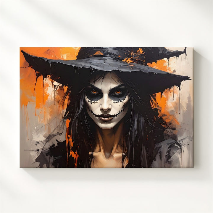 Haunting Witch Portrait Canvas – Gothic Day of the Dead Halloween Art - Gifitto