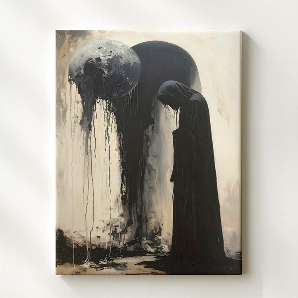 Cloaked Reverence Canvas – Abstract Horror Figure & Ink Spirit Art - Gifitto