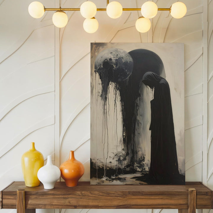 Cloaked Reverence Canvas – Abstract Horror Figure & Ink Spirit Art - Gifitto