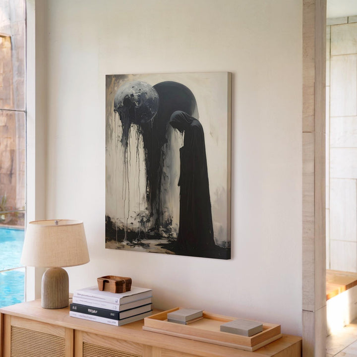 Cloaked Reverence Canvas – Abstract Horror Figure & Ink Spirit Art - Gifitto