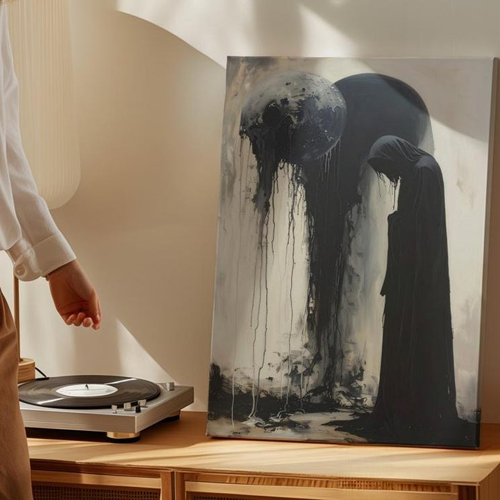 Cloaked Reverence Canvas – Abstract Horror Figure & Ink Spirit Art - Gifitto