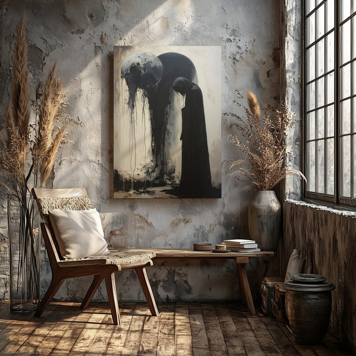 Cloaked Reverence Canvas – Abstract Horror Figure & Ink Spirit Art - Gifitto