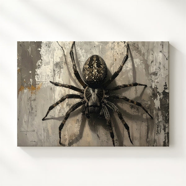 Realistic Spider on Cracked Wall Canvas – Minimalist Halloween Horror Art - Gifitto