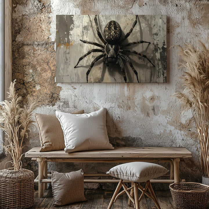 Realistic Spider on Cracked Wall Canvas – Minimalist Halloween Horror Art - Gifitto