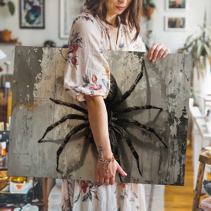 Realistic Spider on Cracked Wall Canvas – Minimalist Halloween Horror Art - Gifitto