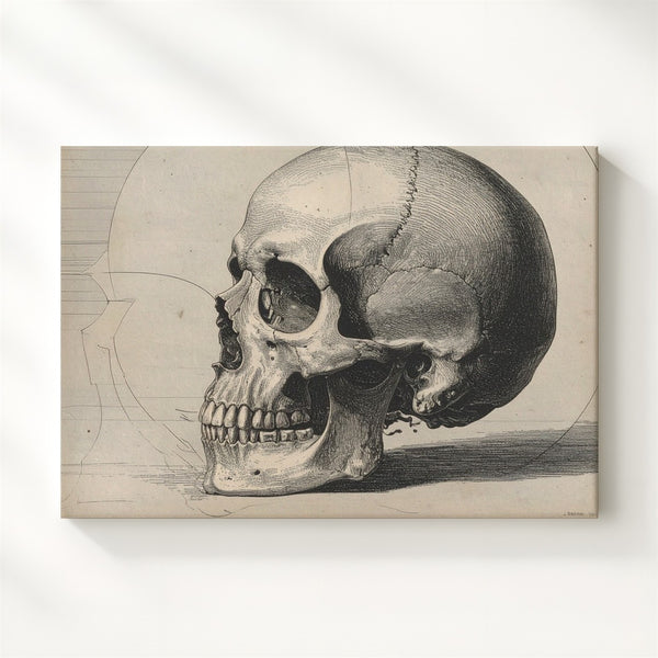 Anatomical Skull Engraving Canvas – Vintage Gothic Wall Art in Ink on Cream - Gifitto