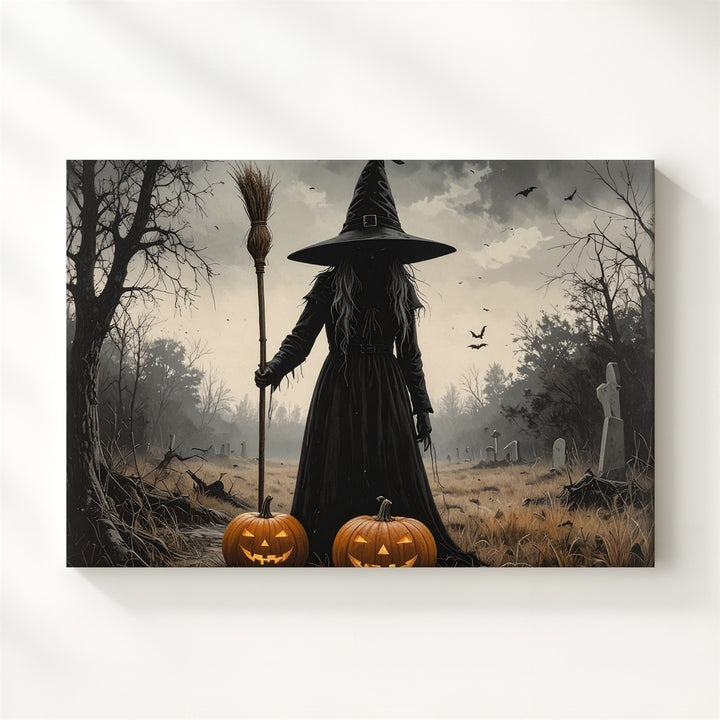 Solitary Witch Silhouette Canvas – Vintage Ritual Halloween Night Art - Gifitto