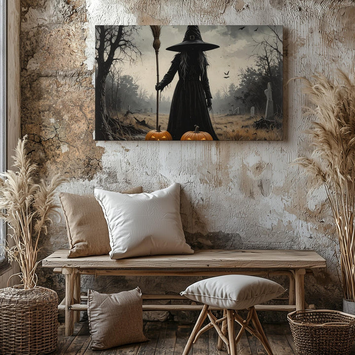 Solitary Witch Silhouette Canvas – Vintage Ritual Halloween Night Art - Gifitto