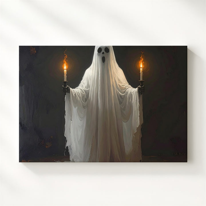 Ceremonial Spirit Canvas – Horizontal Ghostly Ritual Wall Art with Candlelight - Gifitto