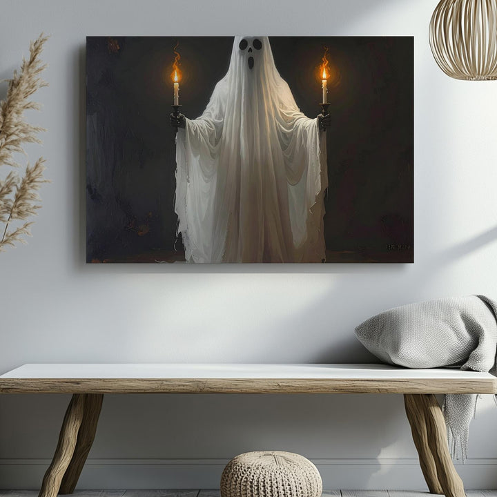 Ceremonial Spirit Canvas – Horizontal Ghostly Ritual Wall Art with Candlelight - Gifitto