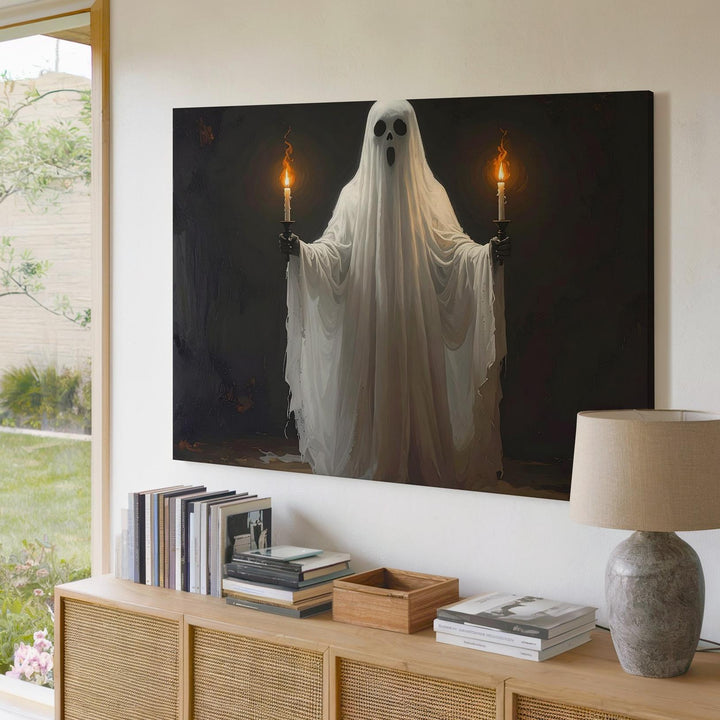 Ceremonial Spirit Canvas – Horizontal Ghostly Ritual Wall Art with Candlelight - Gifitto