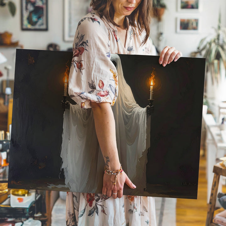 Ceremonial Spirit Canvas – Horizontal Ghostly Ritual Wall Art with Candlelight - Gifitto