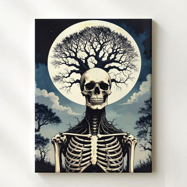 Skeleton Tree of Life Canvas – Surreal Gothic Moonlit Halloween Art - Gifitto